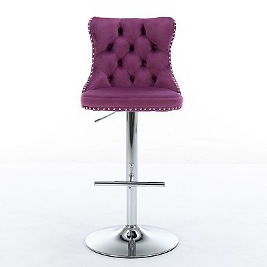 Trikiousd Swivel Velvet Barstools Adjusatble Seat Height Upholstered Bar Stools Set of 2