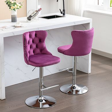 Trikiousd Swivel Velvet Barstools Adjusatble Seat Height Upholstered Bar Stools Set of 2