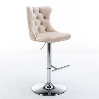 Trikiousd Swivel Velvet Barstools Adjusatble Seat Height Upholstered Bar Stools Set of 2