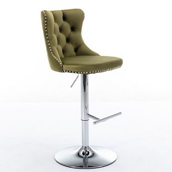 Trikiousd Swivel Velvet Barstools Adjusatble Seat Height Upholstered Bar Stools Set of 2