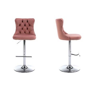 Trikiousd Swivel Velvet Barstools Adjusatble Seat Height Upholstered Bar Stools Set of 2