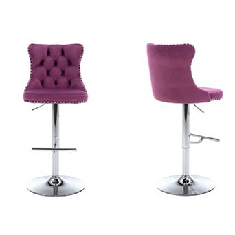 Trikiousd Swivel Velvet Barstools Adjusatble Seat Height Upholstered Bar Stools Set of 2