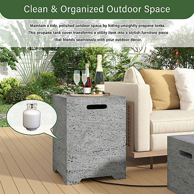 Trikiousd 24" Square Propane Fire Pit Set 40000 BTU with Tank Cover Table