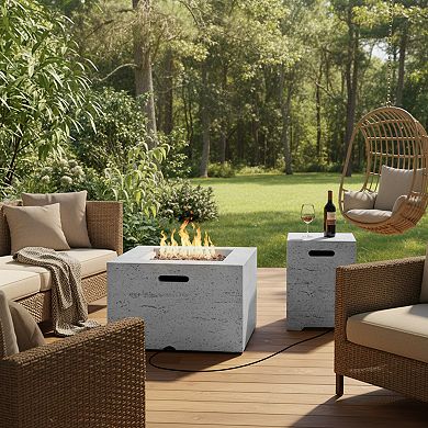 Trikiousd 24" Square Propane Fire Pit Set 40000 BTU with Tank Cover Table