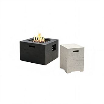 Trikiousd 24" Square Propane Fire Pit Set 40000 BTU with Tank Cover Table