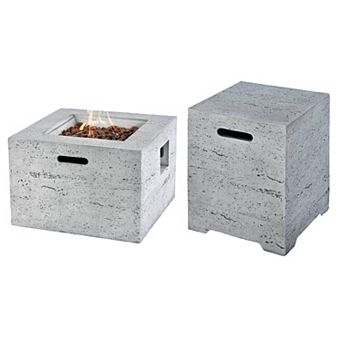 Trikiousd 24" Square Propane Fire Pit Set 40000 BTU with Tank Cover Table