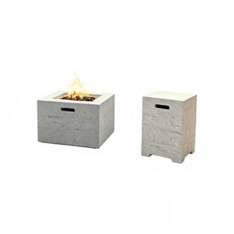 Trikiousd 24" Square Propane Fire Pit Set 40000 BTU with Tank Cover Table