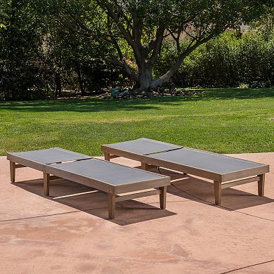Chaise Lounge Mesh on Teak Acacia Wood Frame, Set of 2