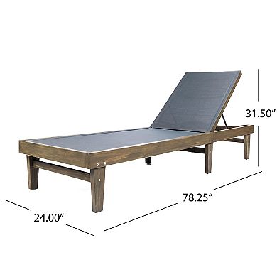 Chaise Lounge Mesh on Teak Acacia Wood Frame, Set of 2