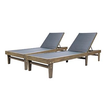 Chaise Lounge Mesh on Teak Acacia Wood Frame, Set of 2