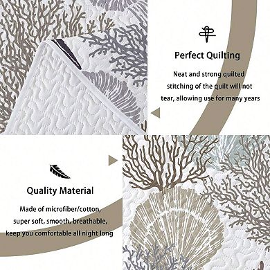 3 Piece Quilt Set with 2 Shams - Coastal Ocean Pattern, Soft, Lightweight