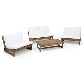 Furniture Set Modern Acacia Wood Club Chair with Table, Cushions