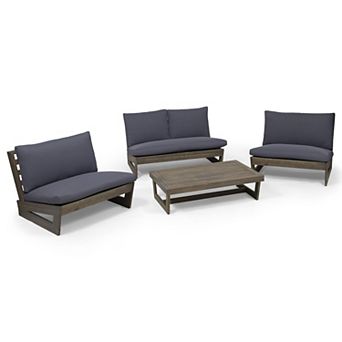 Furniture Set Modern Acacia Wood Club Chair with Table, Cushions