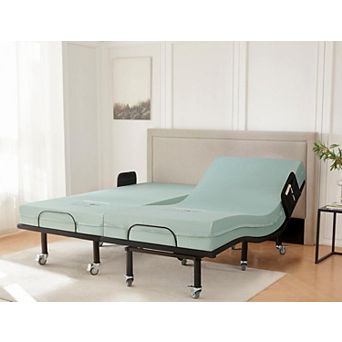 FlexCare Adjustable Bed Frame w/ Rails + 6" Pressure Mattress, Remote, Wheels