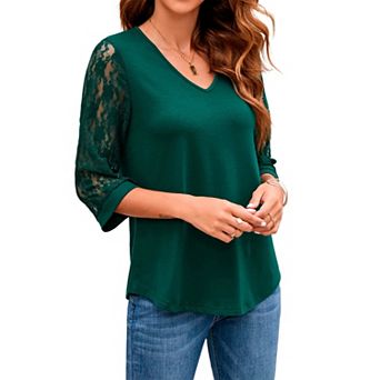 Women's Elegant V Neck 3/4 Sleeve Chiffon Blouses Tops Business Casual Work Office Shirts
