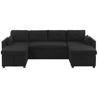 Trikiousd 107.1" U-Shaped Sectional Sofa Bed with Storage Chaise and USB Ports