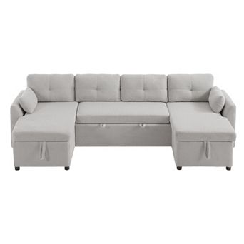 Trikiousd 107.1" U-Shaped Sectional Sofa Bed with Storage Chaise and USB Ports