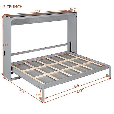 Trikiousd Queen Size Murphy Bed Wall Bed Frame Folding into Cabinet Design with USB