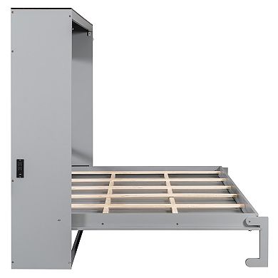 Trikiousd Queen Size Murphy Bed Wall Bed Frame Folding into Cabinet Design with USB