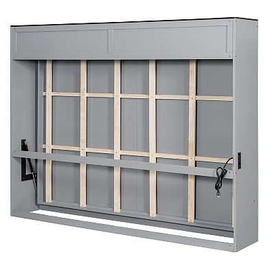 Trikiousd Queen Size Murphy Bed Wall Bed Frame Folding into Cabinet Design with USB