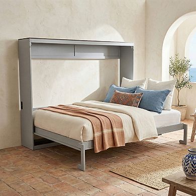 Trikiousd Queen Size Murphy Bed Wall Bed Frame Folding into Cabinet Design with USB