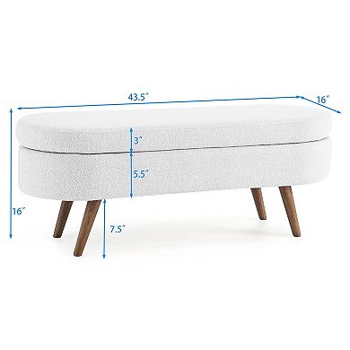 Trikiousd Oval Storage Ottoman Bench Upholstered Seat with Rubber Wood Legs