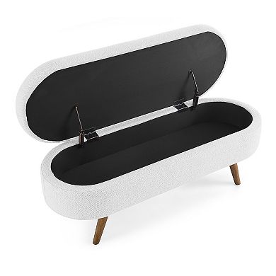 Trikiousd Oval Storage Ottoman Bench Upholstered Seat with Rubber Wood Legs