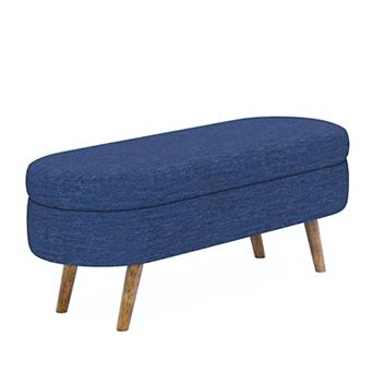 Trikiousd Oval Storage Ottoman Bench Upholstered Seat with Rubber Wood Legs