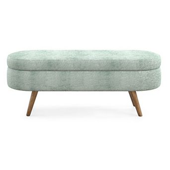 Trikiousd Oval Storage Ottoman Bench Upholstered Seat with Rubber Wood Legs