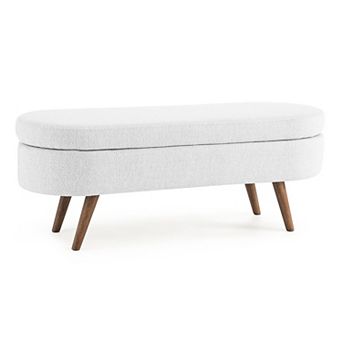 Trikiousd Oval Storage Ottoman Bench Upholstered Seat with Rubber Wood Legs