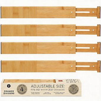 Expandable Bamboo Drawer Dividers Spring Loaded Organizers for Clothes Kitchen Utensils Dresser