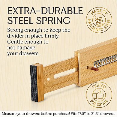 Expandable Bamboo Drawer Dividers Spring Loaded Organizers for Clothes Kitchen Utensils Dresser