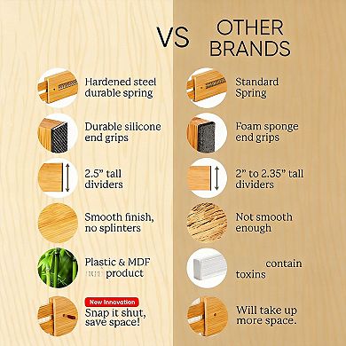 Expandable Bamboo Drawer Dividers Spring Loaded Organizers for Clothes Kitchen Utensils Dresser