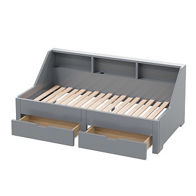 Trikiousd Twin to King Size Daybed Wood Extendable Sofa Bed with Storage Bookcases & 2 Drawers
