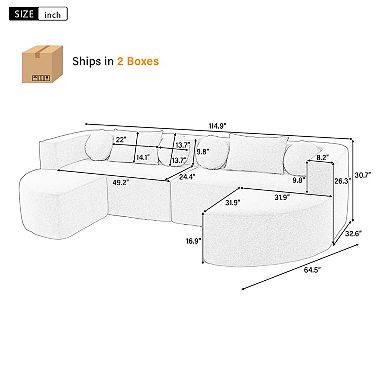 Trikiousd Modular Boneless Sectional Sofa with Deep Seating and Curved Design