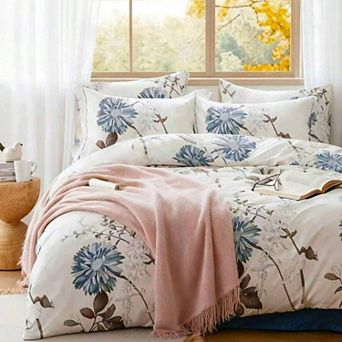 Comforter Set with 2 Pillow Shams, Floral Print, 100% Cotton Shell, All-Season