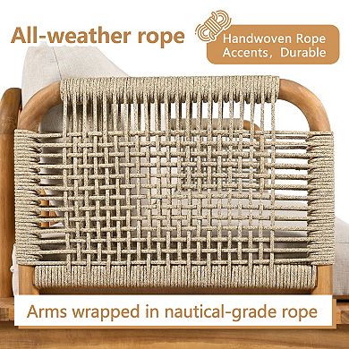 Trikiousd Outdoor Acacia Wood & Rope Patio Sofa Set