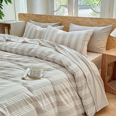 100 Washed Cotton Duvet Cover Set - Striped Design - Super Soft - Chic Bedding