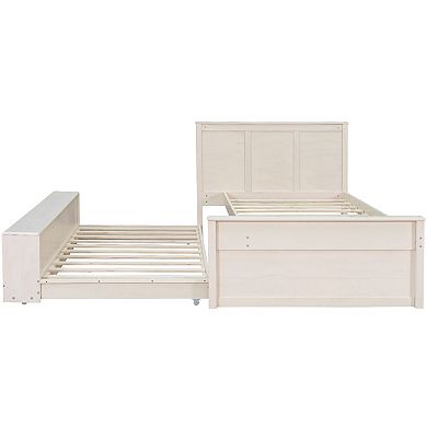 Trikiousd Modern Wooden Bed Frame Platform Bed with Pull Out Trundle & Storage Cabinet