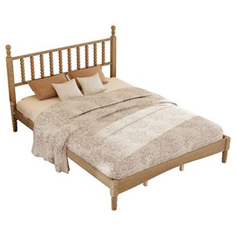 Trikiousd Wood Bed Frame Low Profile Platform Bed with Gourd Shaped Headboard