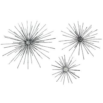 Aged Silver Finish Mid-Century Modern Atomic Star Burst Wall Sculptures Set of 3
