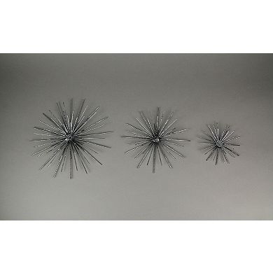 Aged Silver Finish Mid-Century Modern Atomic Star Burst Wall Sculptures Set of 3