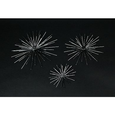 Aged Silver Finish Mid-Century Modern Atomic Star Burst Wall Sculptures Set of 3