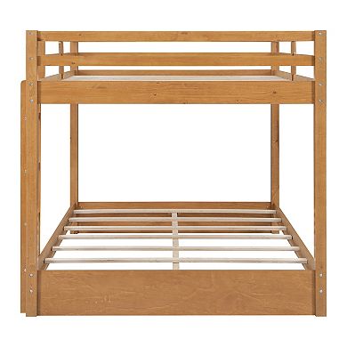 Trikiousd Wood Bunk Bed Queen Size Bed Frame with Ladder for Kids & Adults
