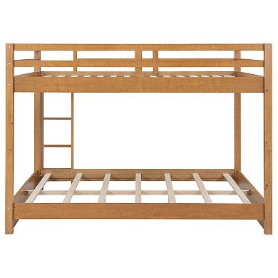 Trikiousd Wood Bunk Bed Queen Size Bed Frame with Ladder for Kids & Adults