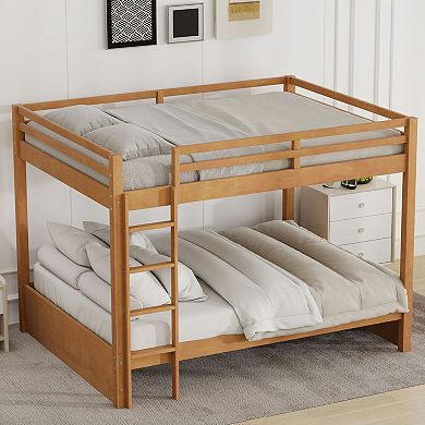 Trikiousd Wood Bunk Bed Queen Size Bed Frame with Ladder for Kids & Adults