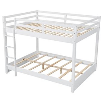 Trikiousd Wood Bunk Bed Queen Size Bed Frame with Ladder for Kids & Adults