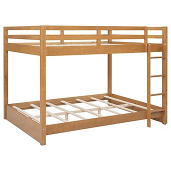 Trikiousd Wood Bunk Bed Queen Size Bed Frame with Ladder for Kids & Adults