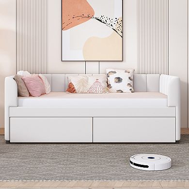 Trikiousd Upholstered Daybed with Ergonomic Backrest and 2 Storage Drawers