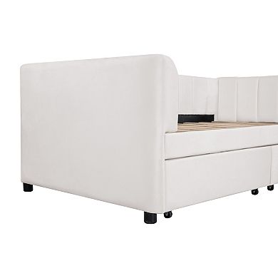 Trikiousd Upholstered Daybed with Ergonomic Backrest and 2 Storage Drawers